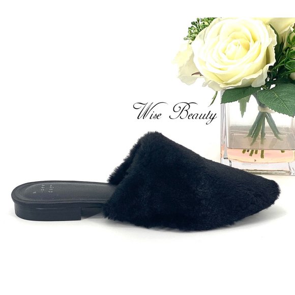 NEW Women’s Carter Faux Fur Fuzzy Mule Size 7 Slip-On Shoe Black - A New Day - Picture 6 of 7